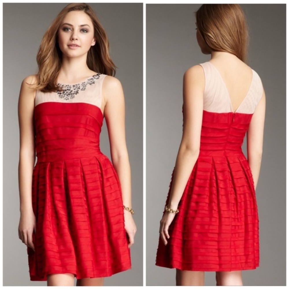 BCBGMaxAzria Red Ruffle Crepe Tiered Dress size XS